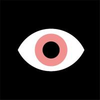 AIGA Eye on Design logo, a symbol for an eye, with a pink iris and black background